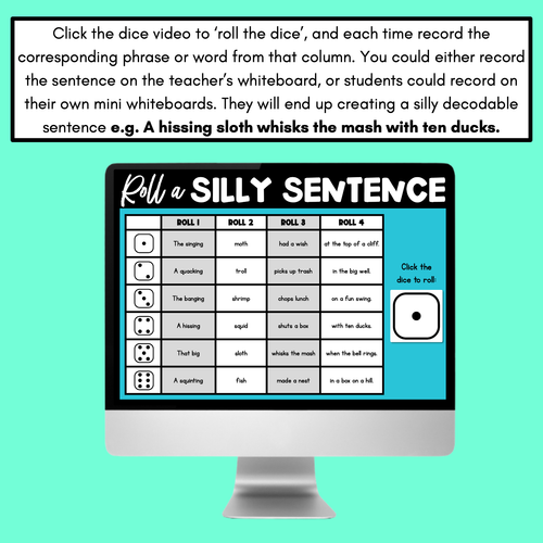 Resource preview 3 for Decodable Sentences with Consonant Digraph Words - DIGITAL Roll a Silly Sentence