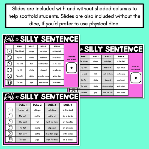 Resource preview 4 for Decodable Sentences with Consonant Digraph Words - DIGITAL Roll a Silly Sentence