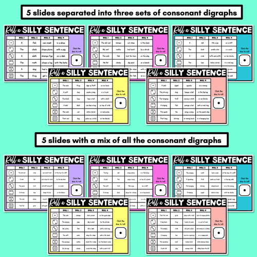 Resource preview 2 for Decodable Sentences with Consonant Digraph Words - DIGITAL Roll a Silly Sentence