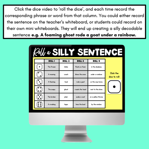 Resource preview 3 for Decodable Sentences with Long Vowel Sounds - DIGITAL Roll a Silly Sentence