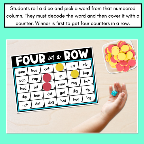 Resource preview 4 for CVC Words Phonics Game - Four in A Row Decodable Words Activity