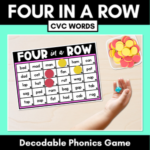 CVC Words Phonics Game - Four in A Row Decodable Words Activity