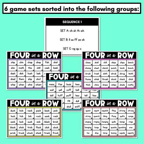 Resource preview 2 for Consonant Digraph Words Phonics Game - Four in A Row Decodable Words Activity