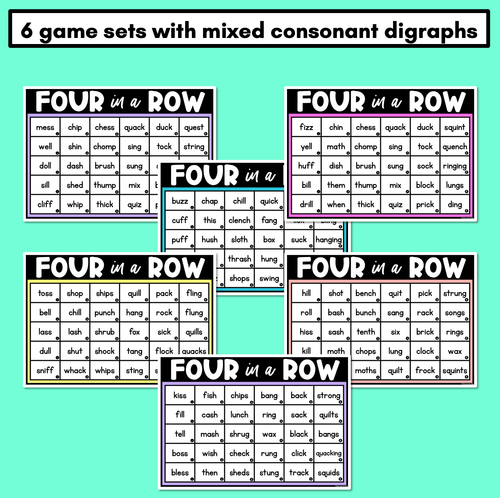 Resource preview 3 for Consonant Digraph Words Phonics Game - Four in A Row Decodable Words Activity