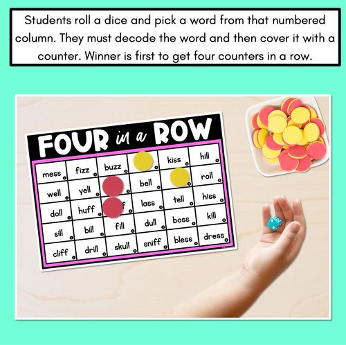 Resource preview 4 for Consonant Digraph Words Phonics Game - Four in A Row Decodable Words Activity