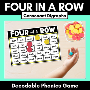 Consonant Digraph Words Phonics Game - Four in A Row Decodable Words Activity