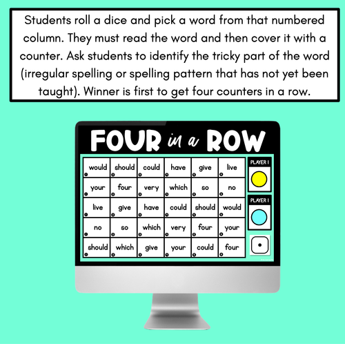 Resource preview 4 for DIGITAL High Frequency Word Games - Tricky Sight Words Games - Four in a Row