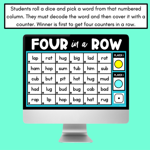 Resource preview 4 for CVC Words DIGITAL Phonics Game - Four in A Row Decodable Words PowerPoint