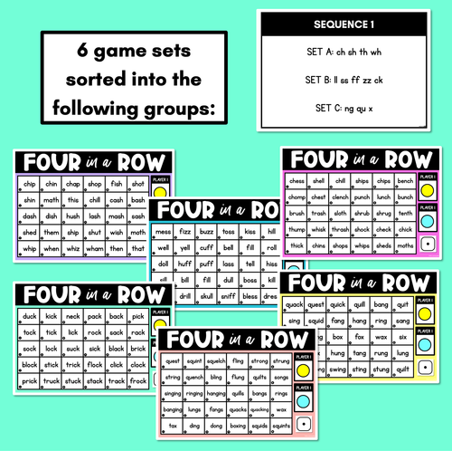 Resource preview 2 for Consonant Digraph Words DIGITAL Phonics Game - Four in A Row Decodable Words