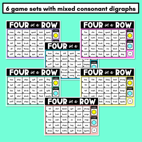 Resource preview 3 for Consonant Digraph Words DIGITAL Phonics Game - Four in A Row Decodable Words