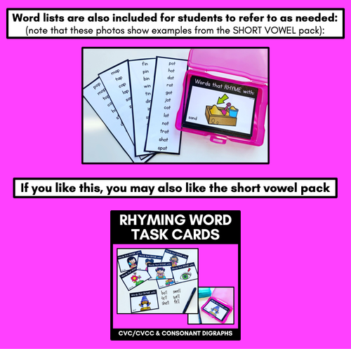 Resource preview 4 for RHYME TASK CARDS for Long Vowels, Diphthongs & R-Controlled Vowels