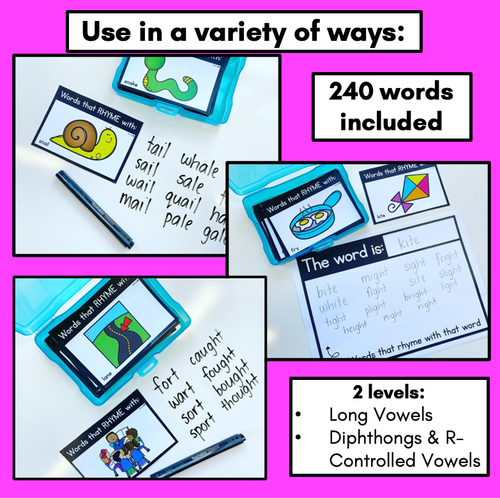 Resource preview 2 for RHYME TASK CARDS for Long Vowels, Diphthongs & R-Controlled Vowels