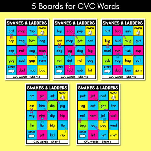 Resource preview 2 for Kindergarten Phonics Game for CVC Words and CVCC CCVC Words - Snakes & Ladders