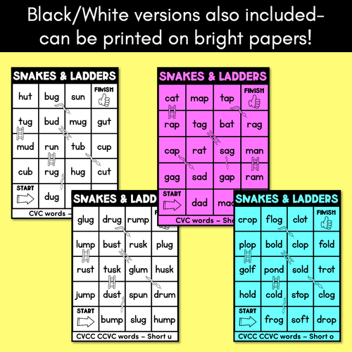 Resource preview 4 for Kindergarten Phonics Game for CVC Words and CVCC CCVC Words - Snakes & Ladders