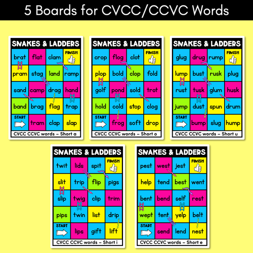 Resource preview 3 for Kindergarten Phonics Game for CVC Words and CVCC CCVC Words - Snakes & Ladders