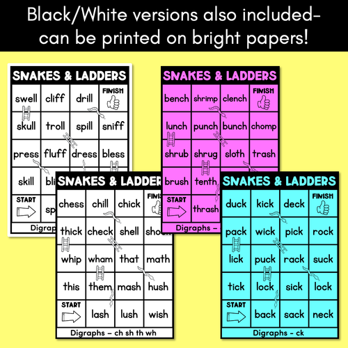 Resource preview 3 for Kindergarten Phonics Game for Consonant Digraph Words - Snakes & Ladders