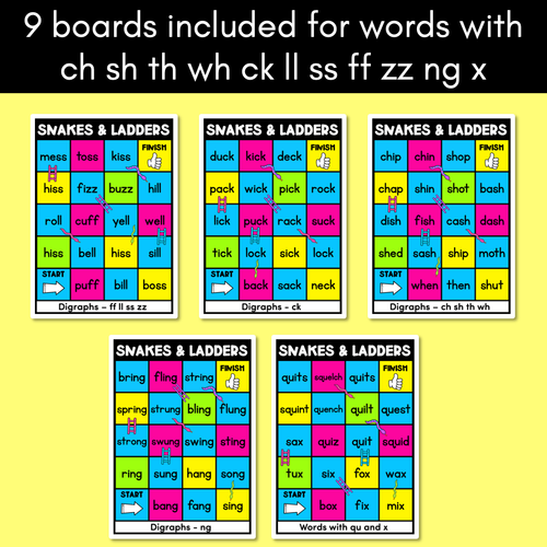 Resource preview 2 for Kindergarten Phonics Game for Consonant Digraph Words - Snakes & Ladders