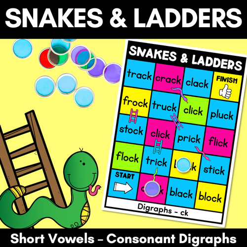 Resource preview 1 for Kindergarten Phonics Game for Consonant Digraph Words - Snakes & Ladders