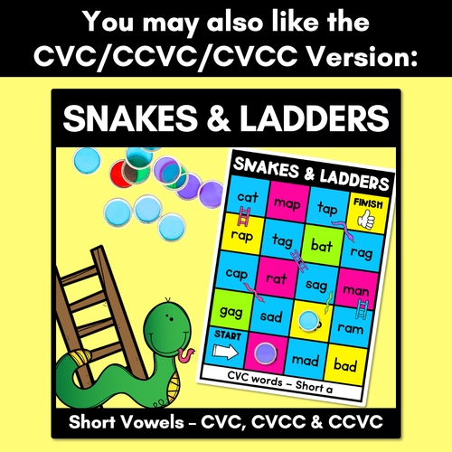 Resource preview 4 for Kindergarten Phonics Game for Consonant Digraph Words - Snakes & Ladders