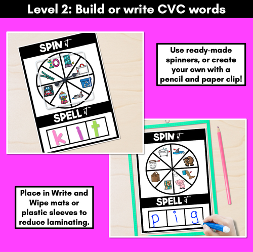 Resource preview 3 for SPIN IT SPELL IT CVC WORDS - No Prep Phonics Activities