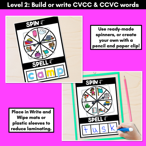 Resource preview 3 for SPIN IT SPELL IT CVCC CCVC WORDS - No Prep Phonics Activities