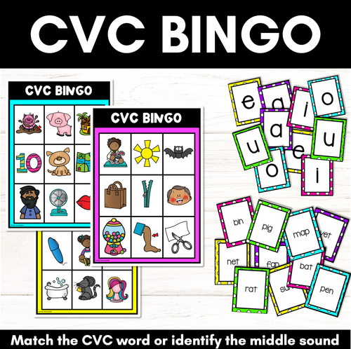 Resource preview 1 for CVC WORD BINGO - Decodable CVC Words - Kindergarten Phonics Literacy Center