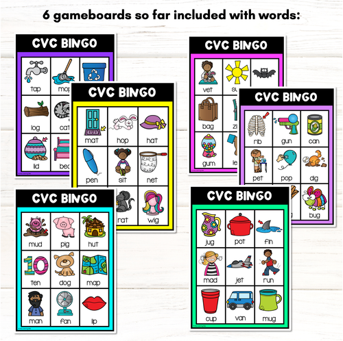 Resource preview 4 for CVC WORD BINGO - Decodable CVC Words - Kindergarten Phonics Literacy Center