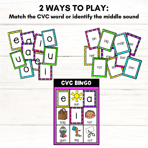 Resource preview 2 for CVC WORD BINGO - Decodable CVC Words - Kindergarten Phonics Literacy Center