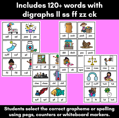 Resource preview 4 for Consonant Digraphs ll ff zz ss ck - FLOSS Rule Clip Cards