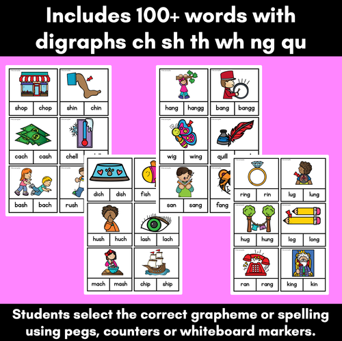 Resource preview 2 for Consonant Digraphs sh th ch wh qu ng - Phonics Clip Cards