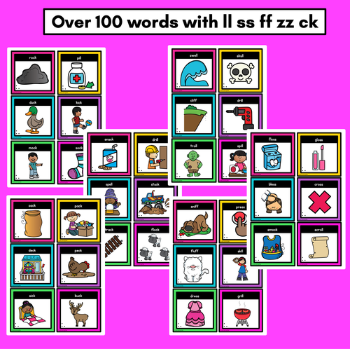 Resource preview 3 for LL SS FF ZZ CK Consonant Digraph Word Building Cards