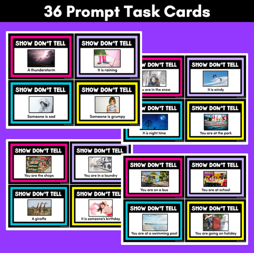 Resource preview 2 for Show Don't Tell Descriptive Writing & Vocabulary - Task Cards & Writing Templates