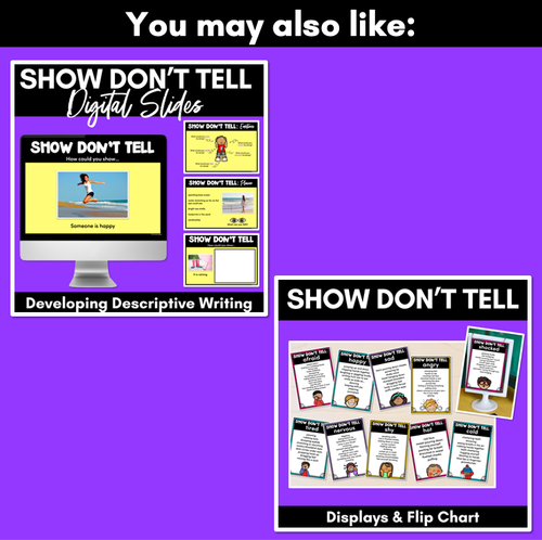 Resource preview 4 for Show Don't Tell Descriptive Writing & Vocabulary - Task Cards & Writing Templates