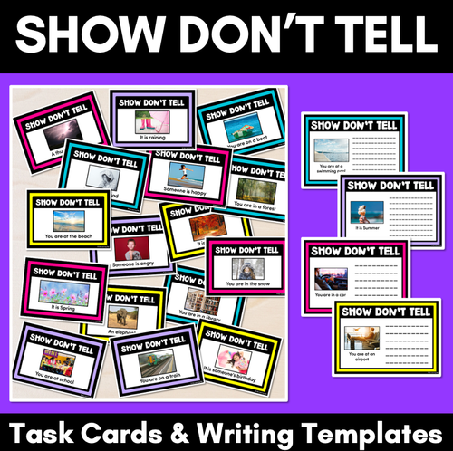 Resource preview 1 for Show Don't Tell Descriptive Writing & Vocabulary - Task Cards & Writing Templates