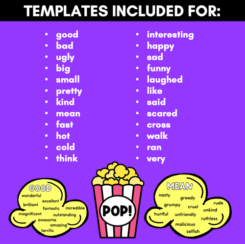 Resource preview 2 for Descriptive Writing Vocabulary Words - WORDS THAT GO POP Vocabulary Display