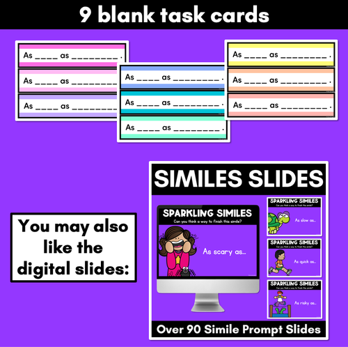 Resource preview 4 for Similes Task Cards - Simile Vocabulary Prompts for Descriptive Writing Lessons