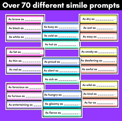 Resource preview 3 for Similes Task Cards - Simile Vocabulary Prompts for Descriptive Writing Lessons