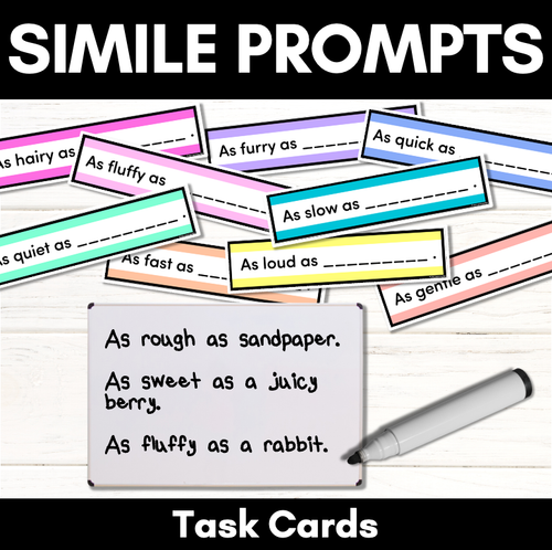 Resource preview 1 for Similes Task Cards - Simile Vocabulary Prompts for Descriptive Writing Lessons