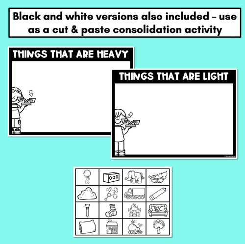 Resource preview 3 for Heavy or Light - Sorting Mats and Worksheet Templates for Mass Lessons