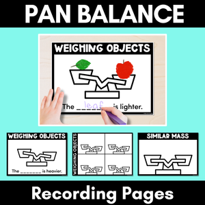 Pan Balance Recording Pages & Worksheets - Heavier, Lighter and Equal Mass