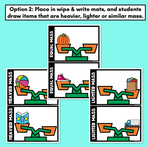 Resource preview 3 for Mass Task Cards - Heavier, Lighter or Similar Mass with Pan Balances