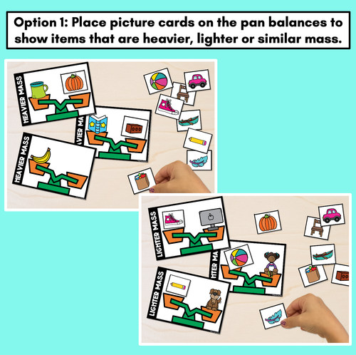 Resource preview 2 for Mass Task Cards - Heavier, Lighter or Similar Mass with Pan Balances