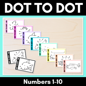 Dot To Dot Task Cards and Worksheets - Numbers 1-10