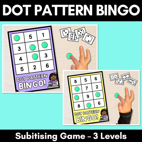 Dot Pattern Bingo - Subitising Game with Dice and Dominoes - 3 Levels