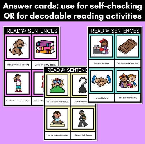 Resource preview 4 for Short OO Phoneme Decodable Sentence Mats - Read & Match