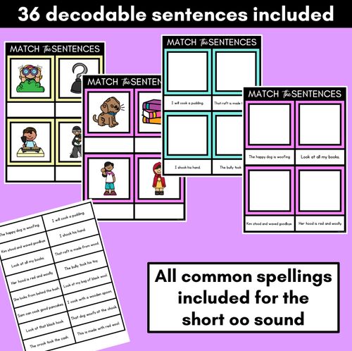 Resource preview 2 for Short OO Phoneme Decodable Sentence Mats - Read & Match