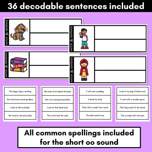 Resource preview 2 for Short OO Phoneme Decodable Sentences - Read, Match & Write