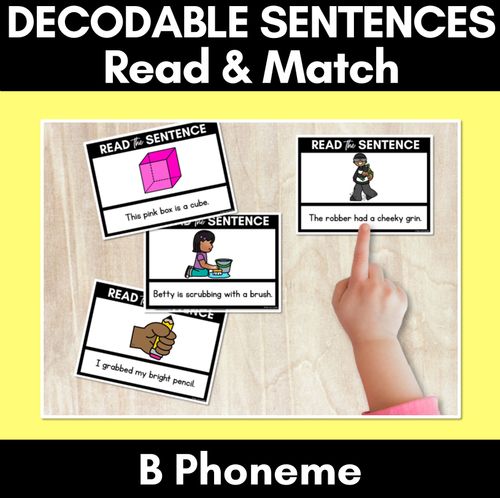 Resource preview 1 for B Phoneme Decodable Sentences - Read and Match