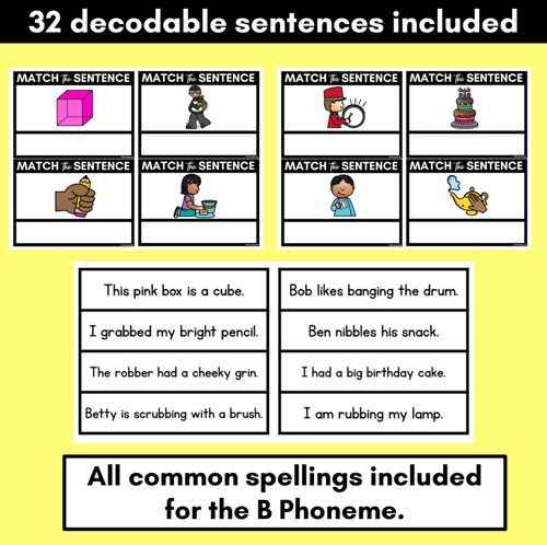 Resource preview 2 for B Phoneme Decodable Sentences - Read and Match