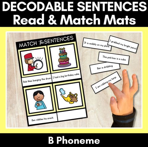 Resource preview 1 for B Phoneme Decodable Sentence Mats - Read & Match